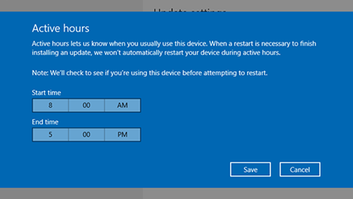 Windows 10 Update - Change Active Hours